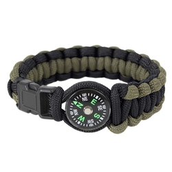 Náramek SURVIVAL PARACORD s kompasem ZELENO-ČERNÝ velikost 7